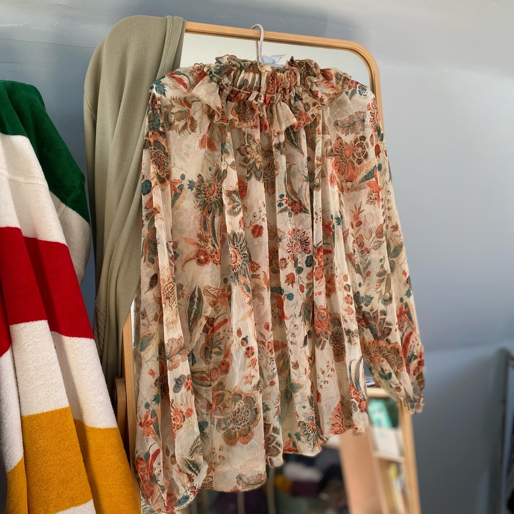 Zara Sheer Floral Ruffle Blouse - Picture 10 of 16
